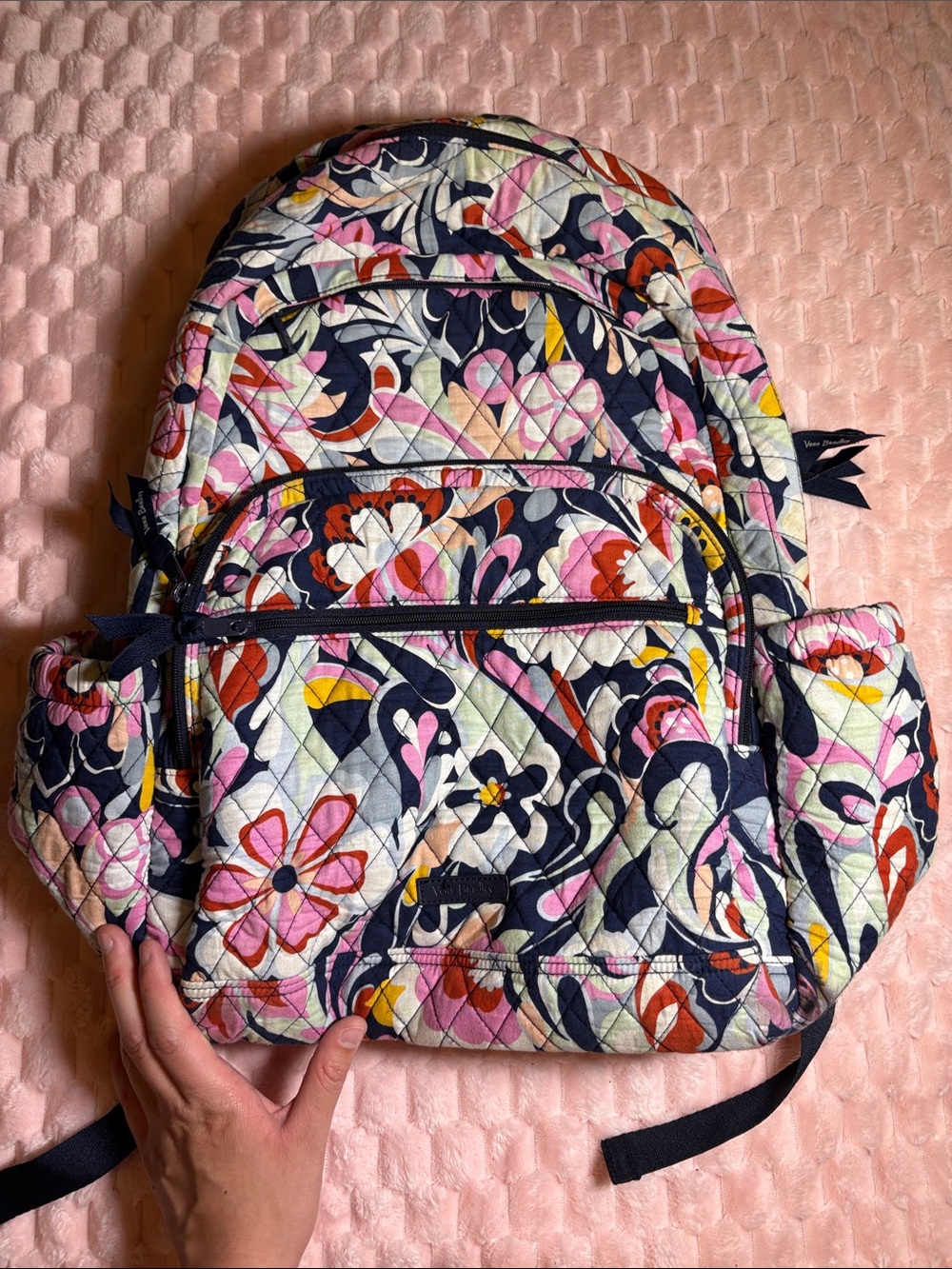 Vera Bradley Quilted Floral Pattern Women's Backpack - Pink & Navy